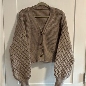 Elegant Knit Cardigan Sweater - Taupe